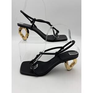 JW Anderson Strappy Sandals Black Leather Chain Link Heels Gold Size 38 / 8
